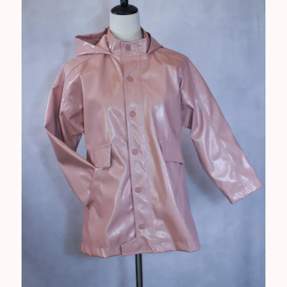 ZARA Girls Hooded Rubberized Pink Spring Raincoat Size 10 NWOT